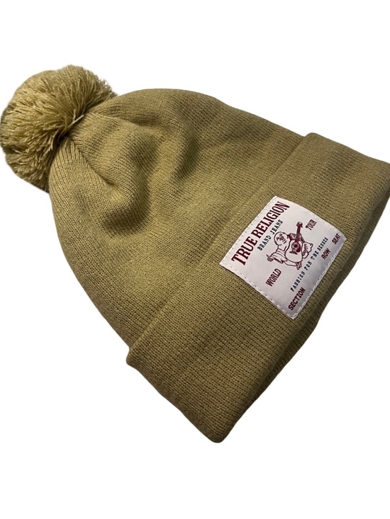 True Religion Other - NWOT True Religion Tan Pom Pom Knit Beanie Hat Buddha Patch